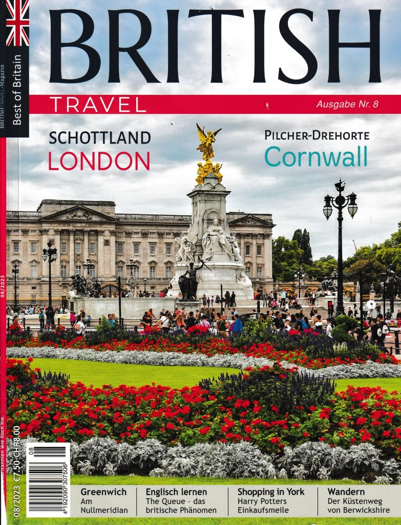 Cover des British Travel Magazins, Motiv: Herrenhaus mit Gartenanlage